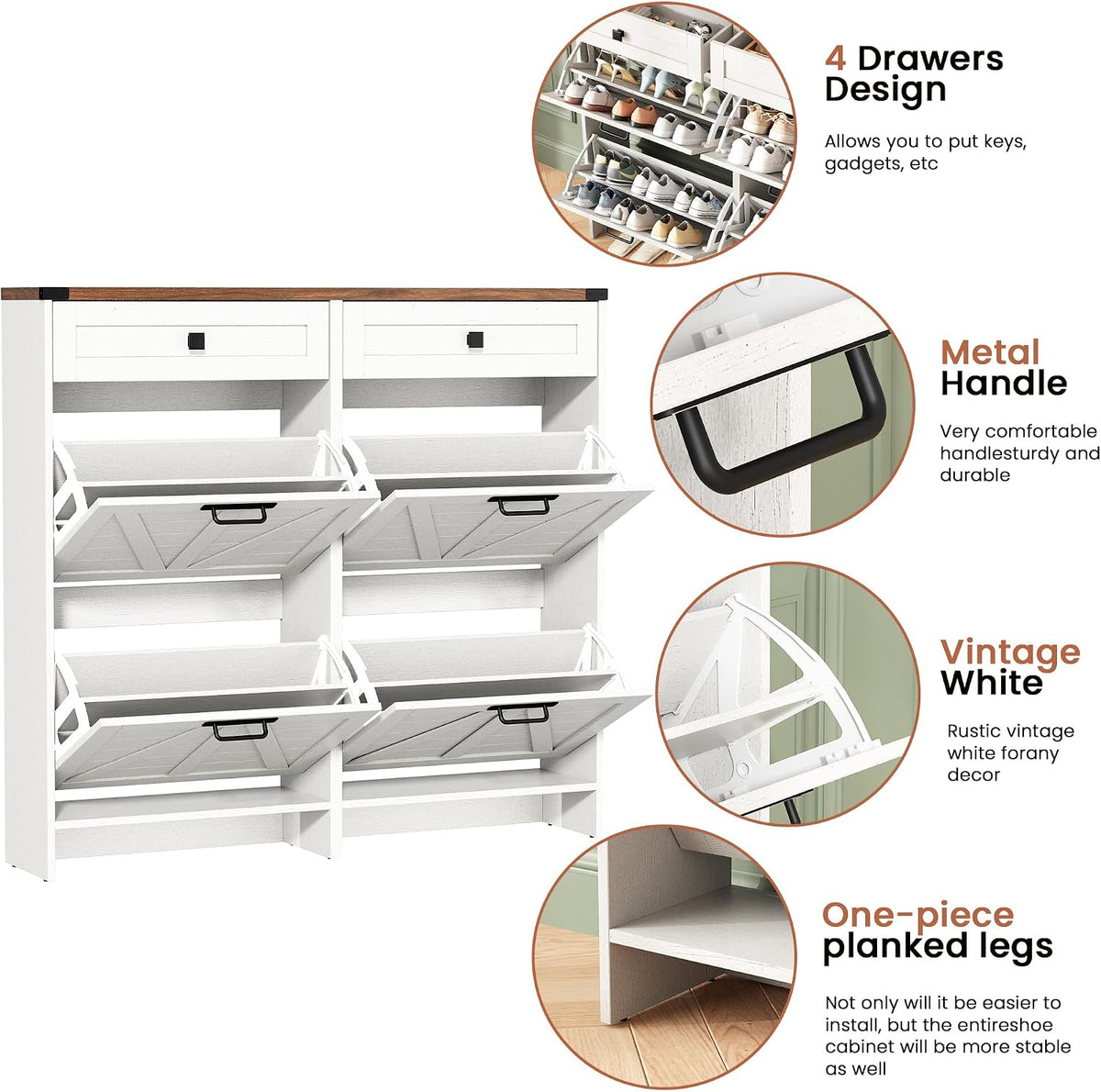 Esme Slim Shoe Cabinet with 4 Flip Drawers