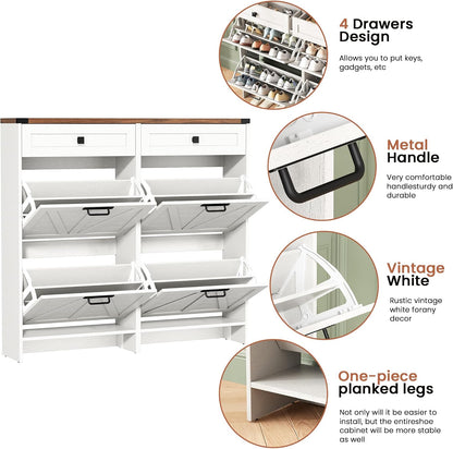 Esme Slim Shoe Cabinet with 4 Flip Drawers