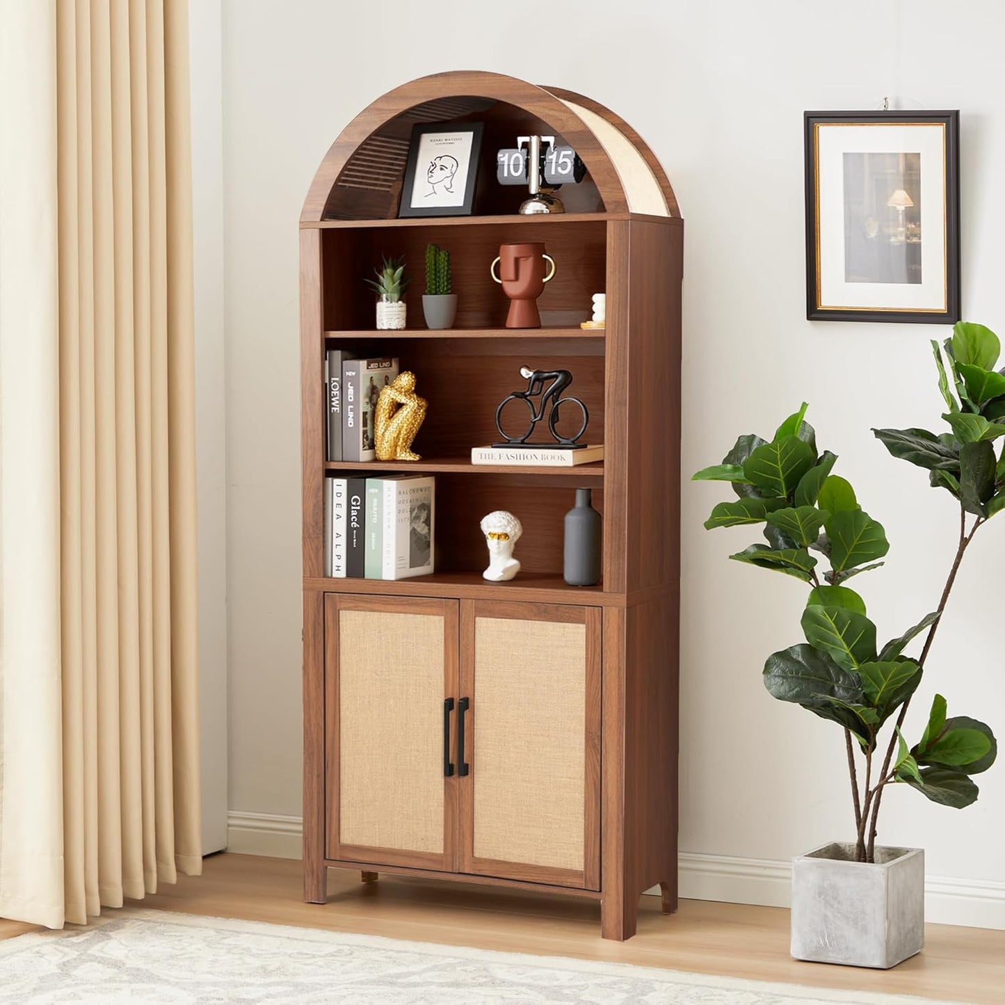 Rattan Tall Arched Storage Display Cabinet