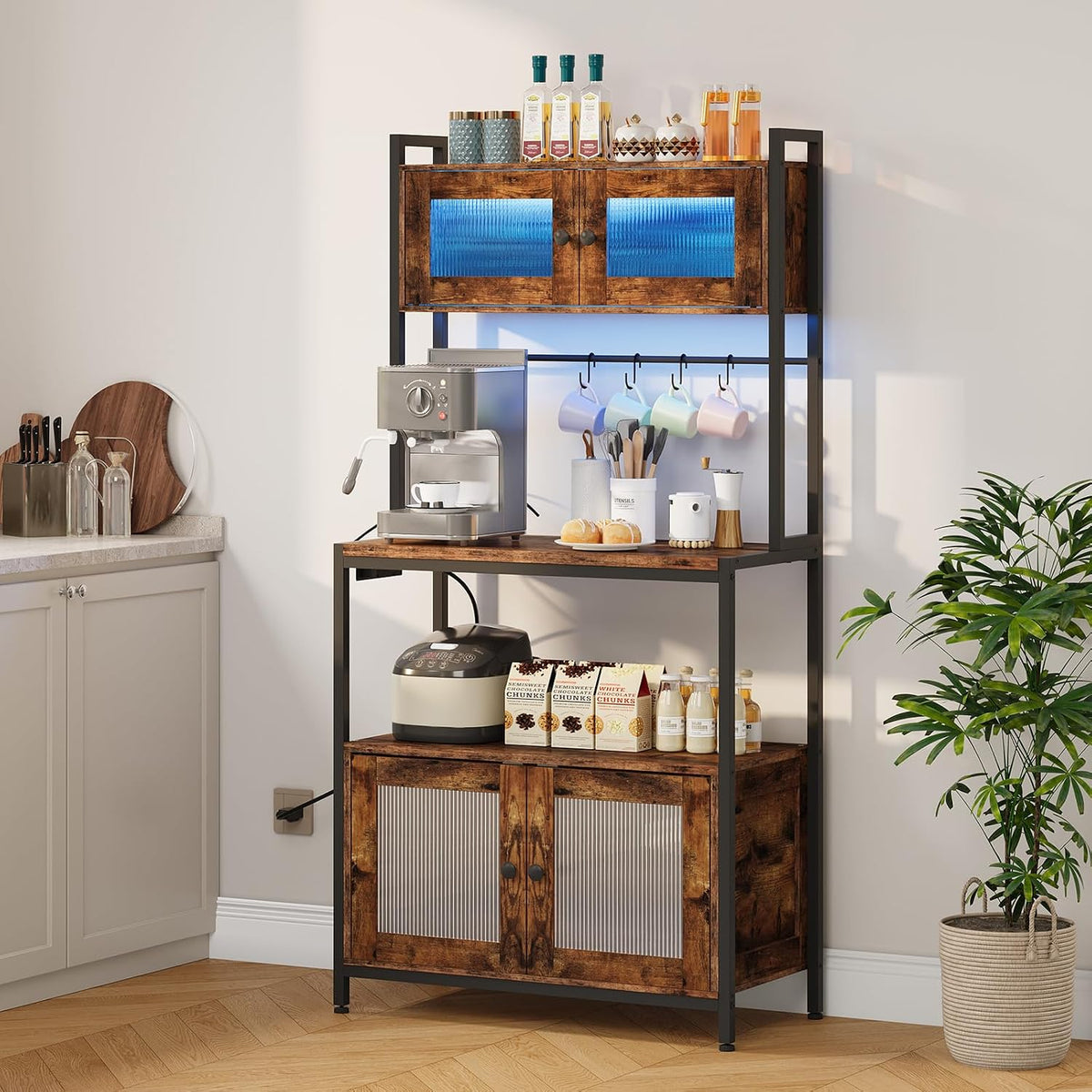 Remy 5-Tier Bakers Rack with Cabinet & Power Outlet