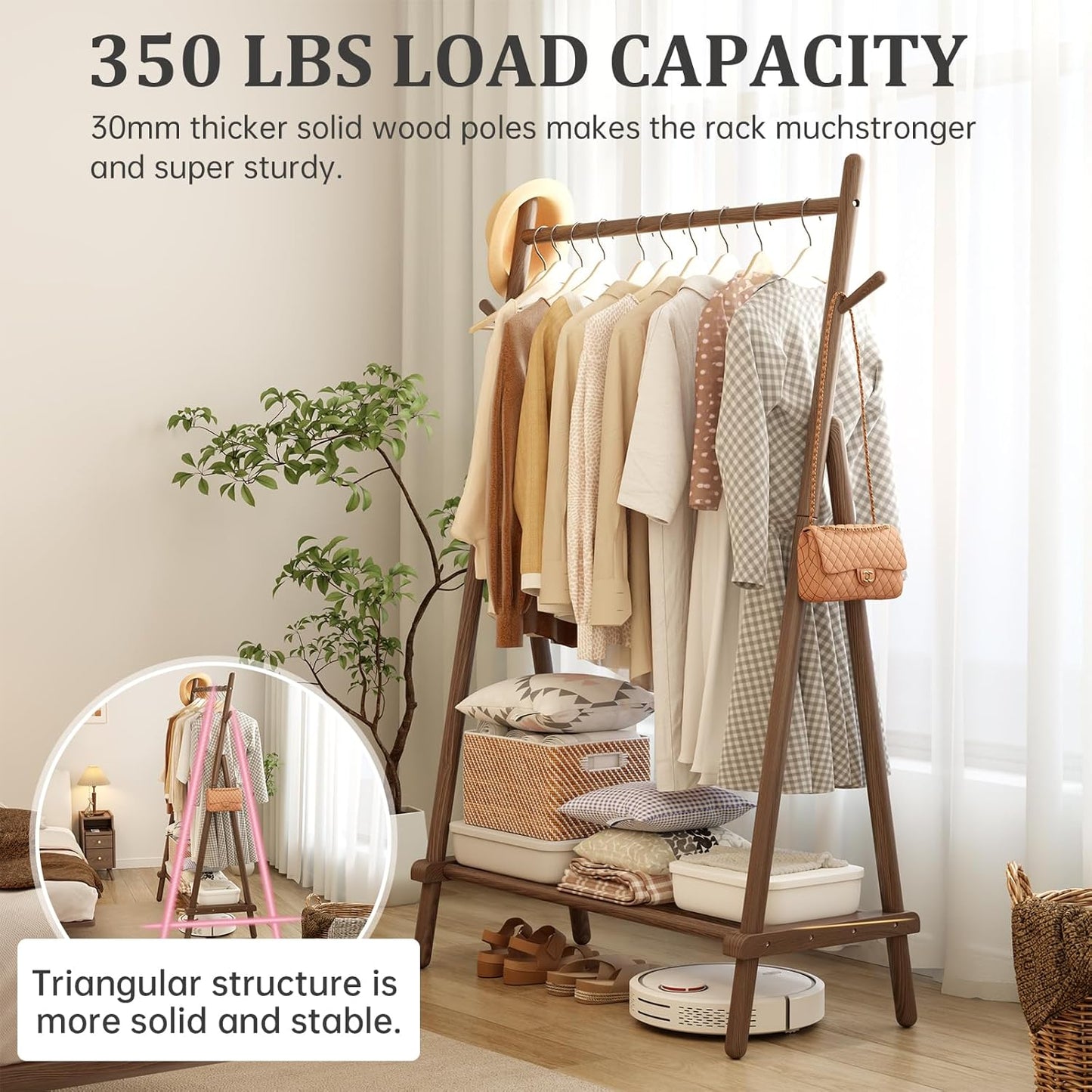 39" Heavy Duty Wood Wardrobe Clothes Rack