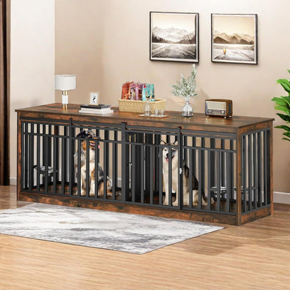 86.6" Ross Double Dog Crate Furniture For 2 Dogs - Canva Home