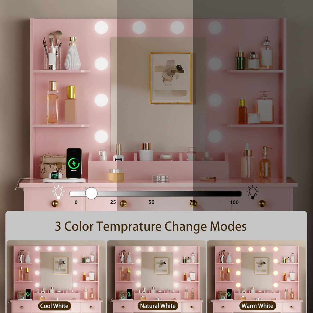 Paloma Lighted Vanity Desk with Charging Station