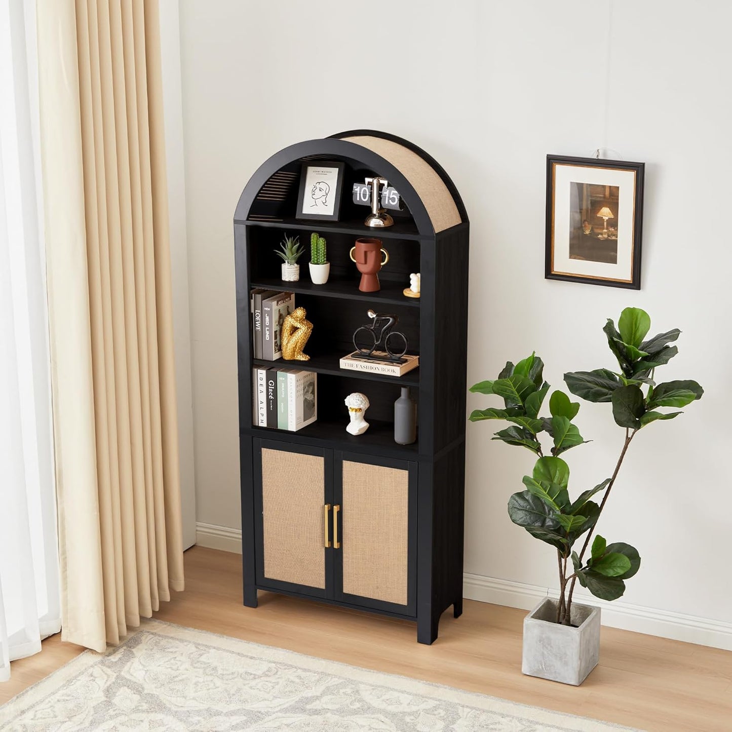 Rattan Tall Arched Storage Display Cabinet