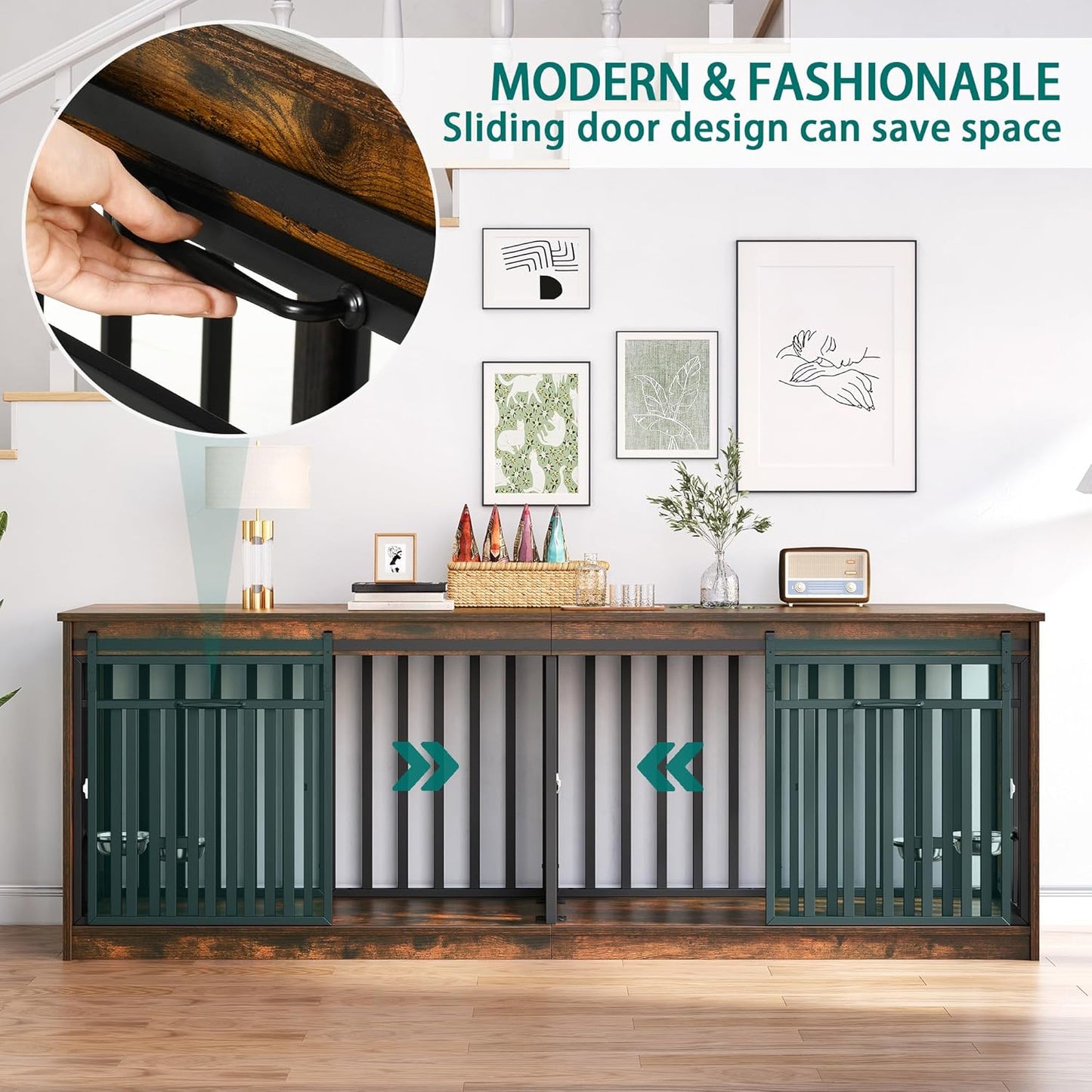 86.6" Ross Double Dog Crate Furniture For 2 Dogs - Canva Home