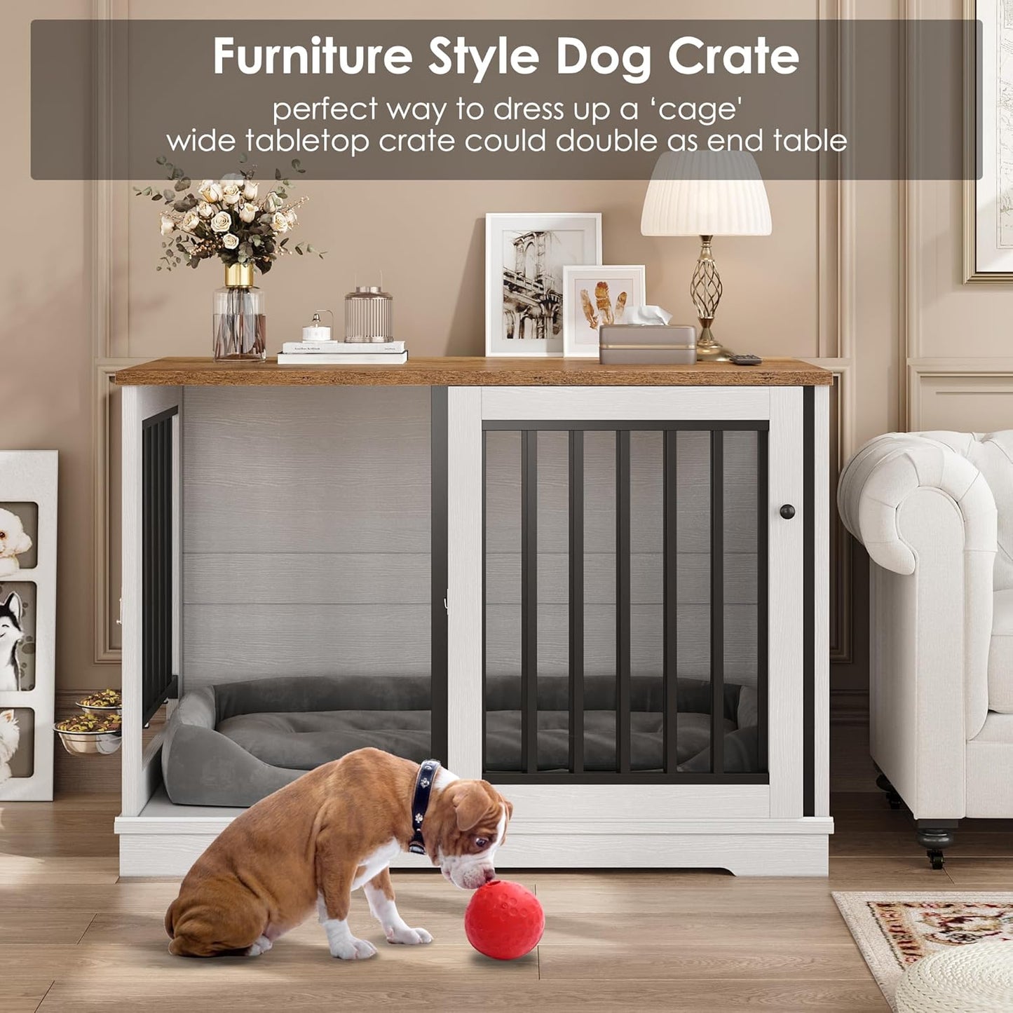 Mahir Large Dog Crate Furniture With Bowl