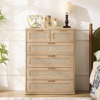 Milo Boho Rattan 6-Drawer Tall Dresser