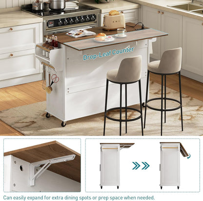Nolan Rolling Kitchen Island with Drop Leaf & Power Outlet