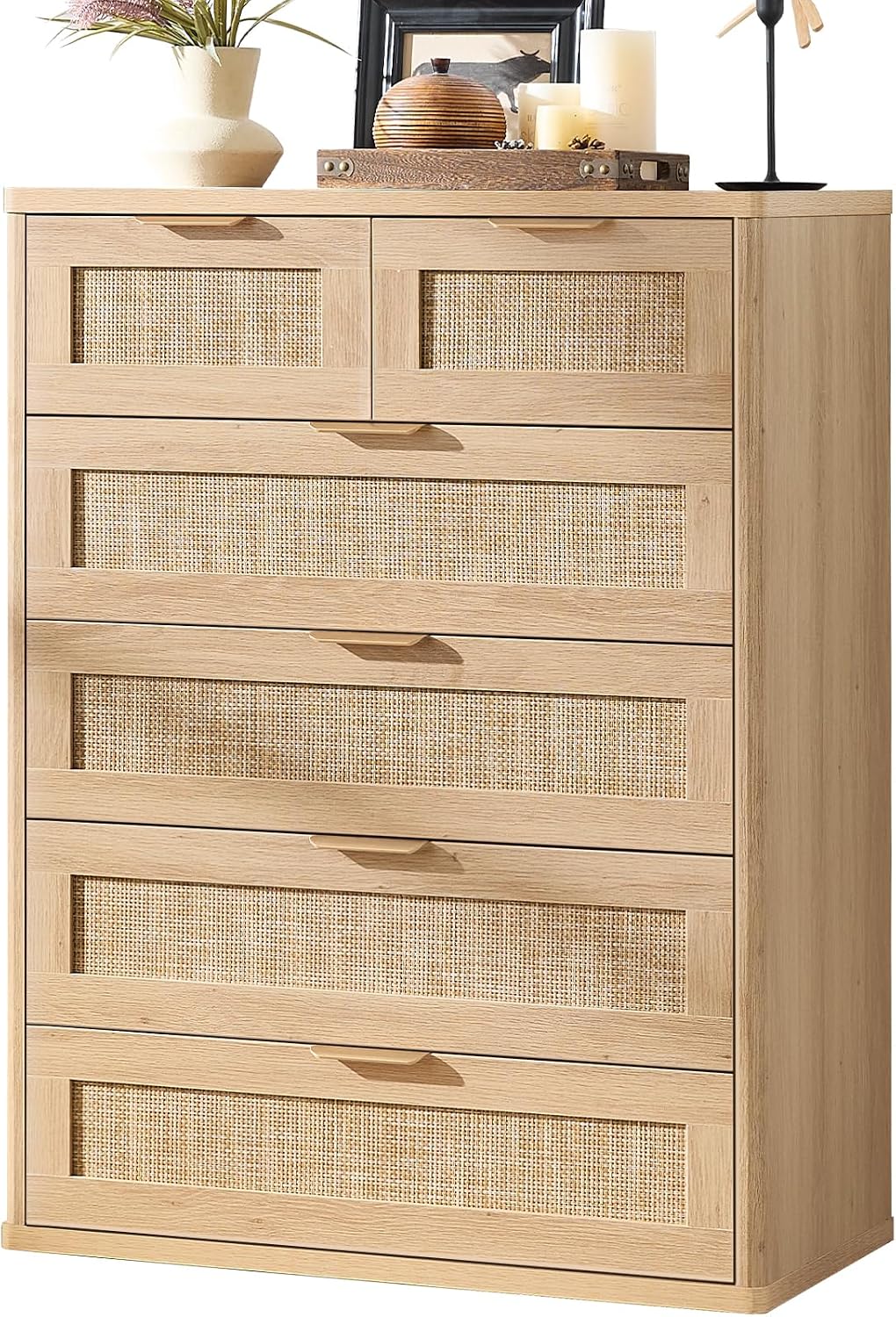 Milo Boho Rattan 6-Drawer Tall Dresser