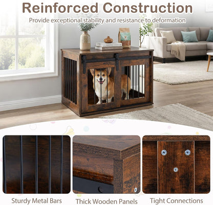 Maisie 31.5" Dog Crate End Table with Sliding Barn Door, Rustic Brown