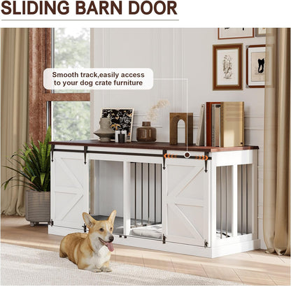 Farmhouse Double Dog Crate Furniture For 2 Dogs