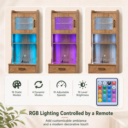 Goldie 60" Tall Cat Litter Box Enclosure with LED Lights & Storage, Natural