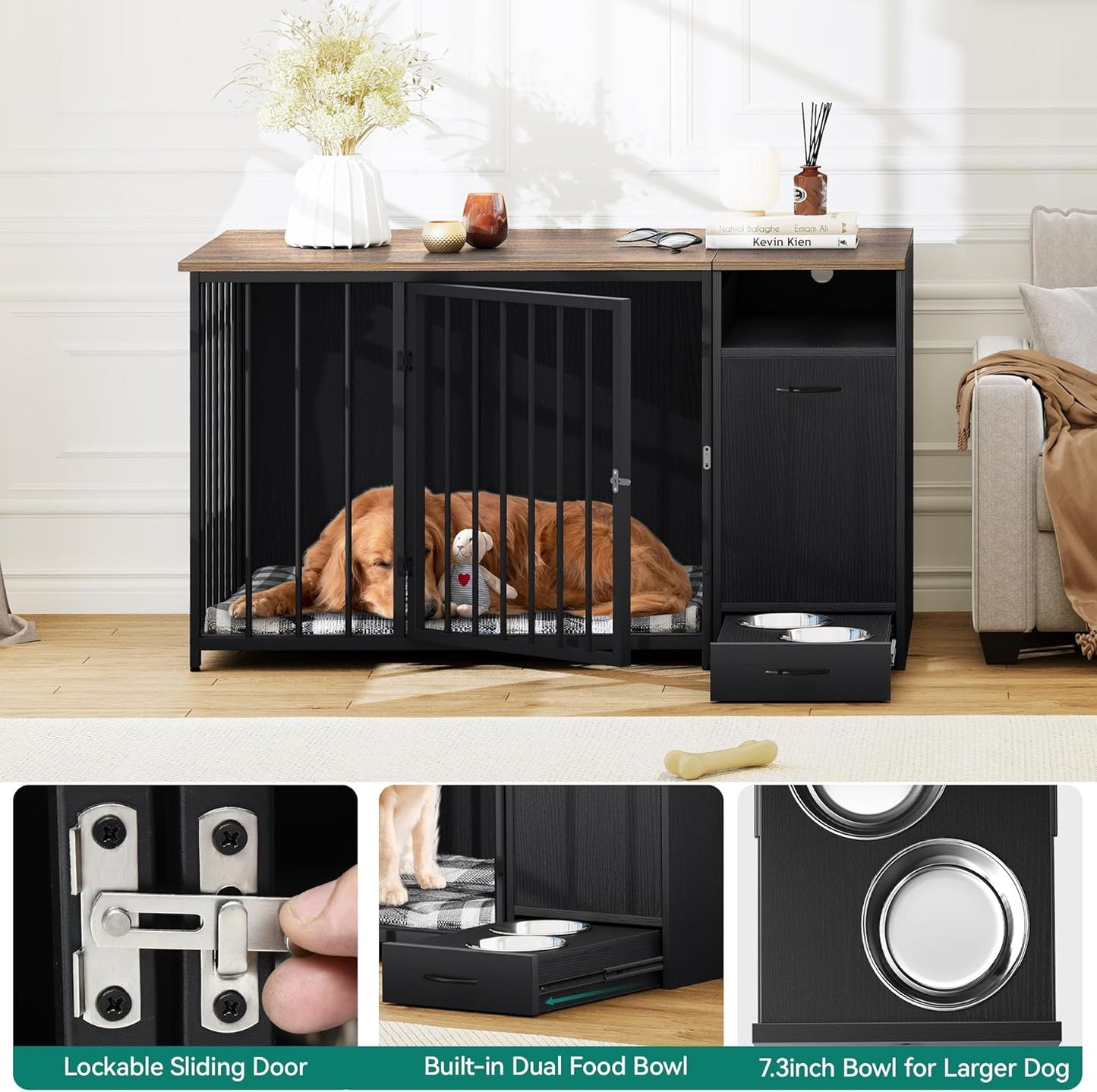 Keller Large Dog Crates Furniture With Bowl