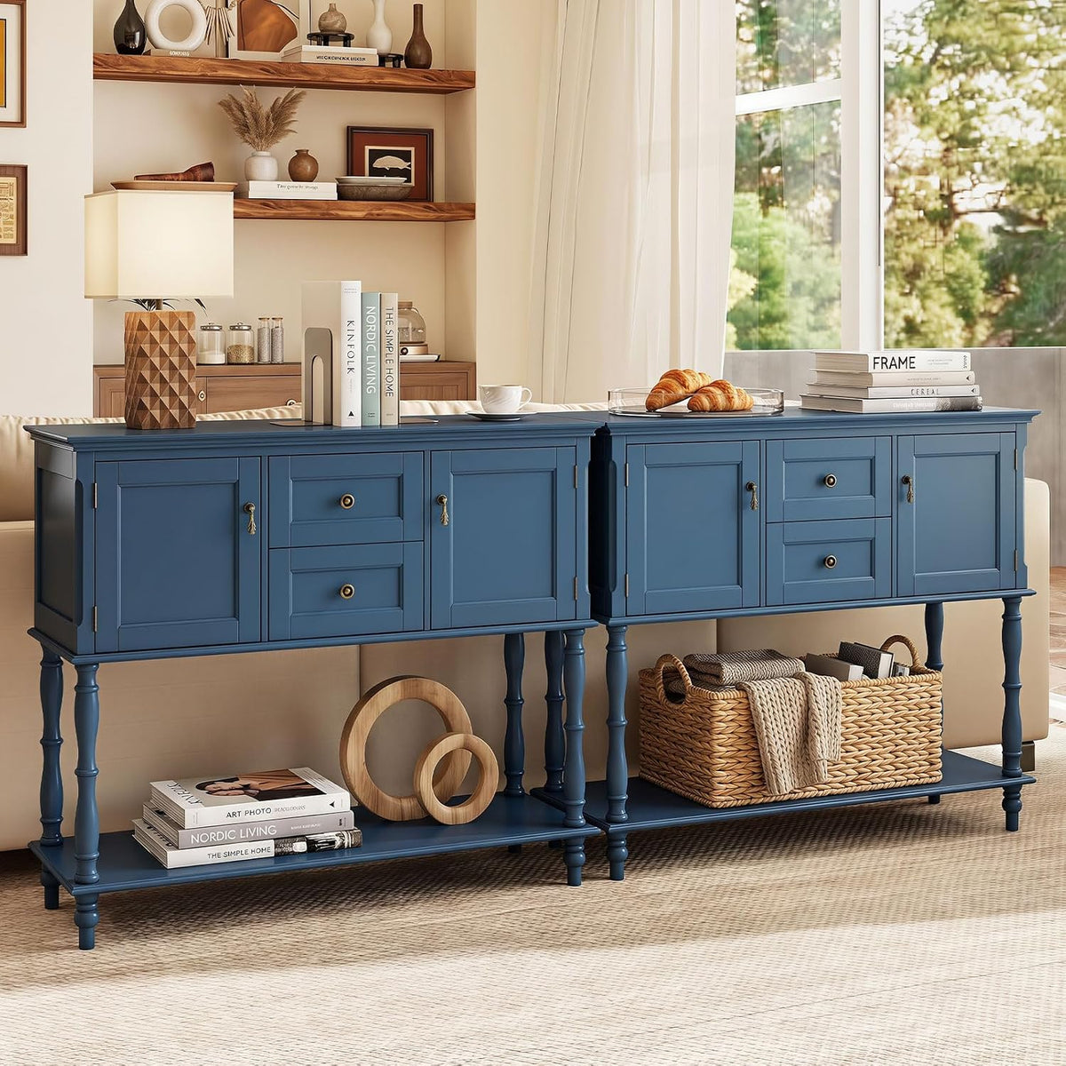 Sylvia 40" Console Table with 2 Drawers & 2 Cabinets, Navy Blue