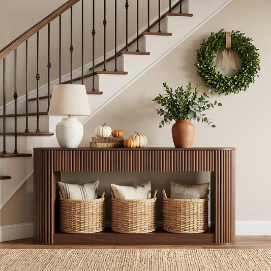 Wren Fluted Narrow Console Table with Drawers - Canva Home