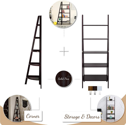 Cassidy Solid Wood 5 Shelf Ladder Bookcase