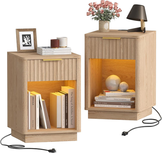 Sloane Fluted Nightstand Set of 2 with Charging Station - Canva Home