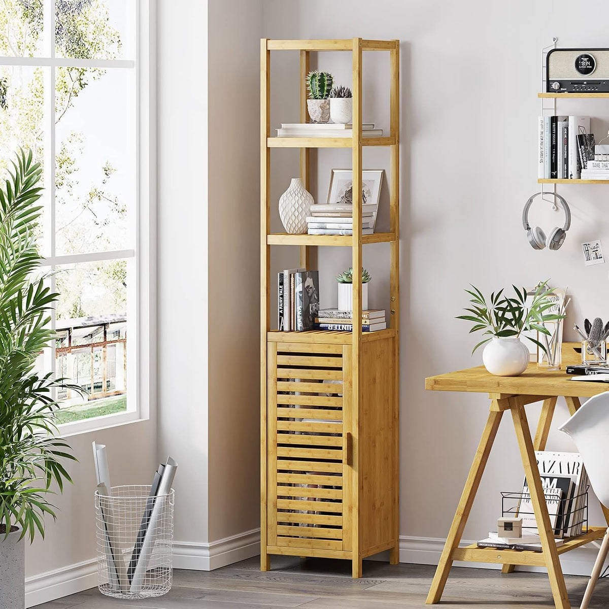 Linnea Bamboo Tall Slim Linen Tower