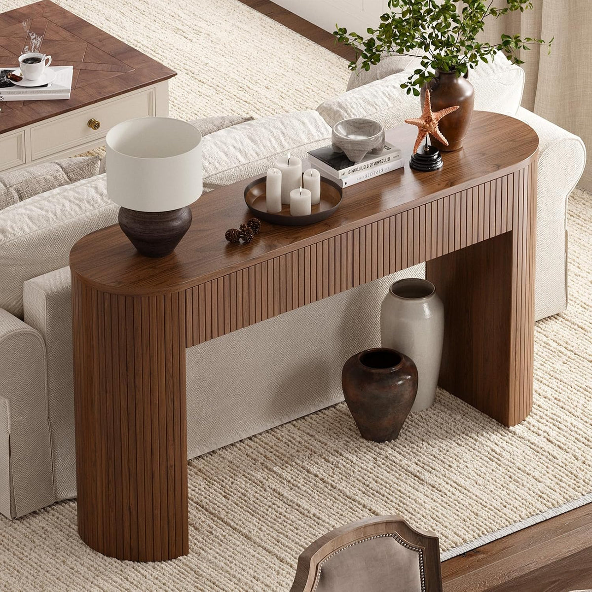 Hazel Fluted Entryway Table with Hidden Drawers