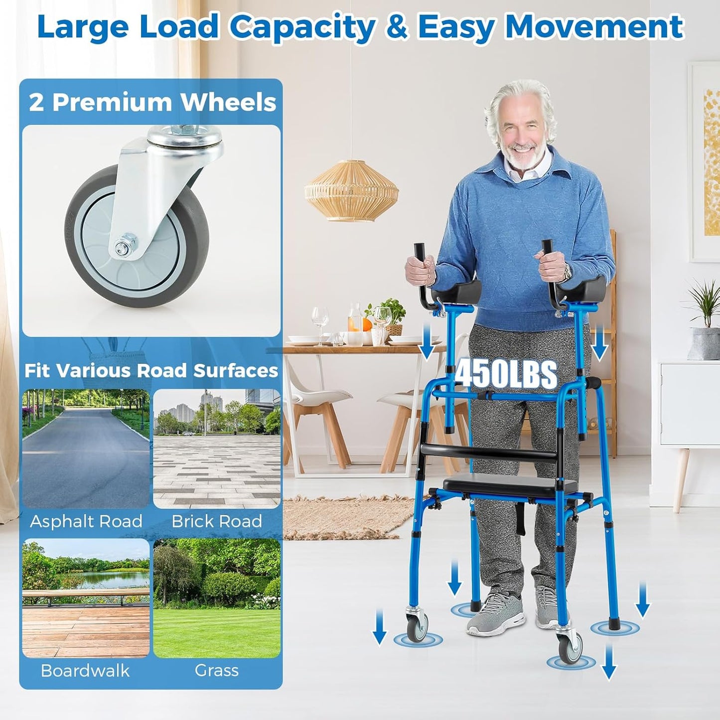 Senior Lightweight Upright Mobility Walker With Seat
