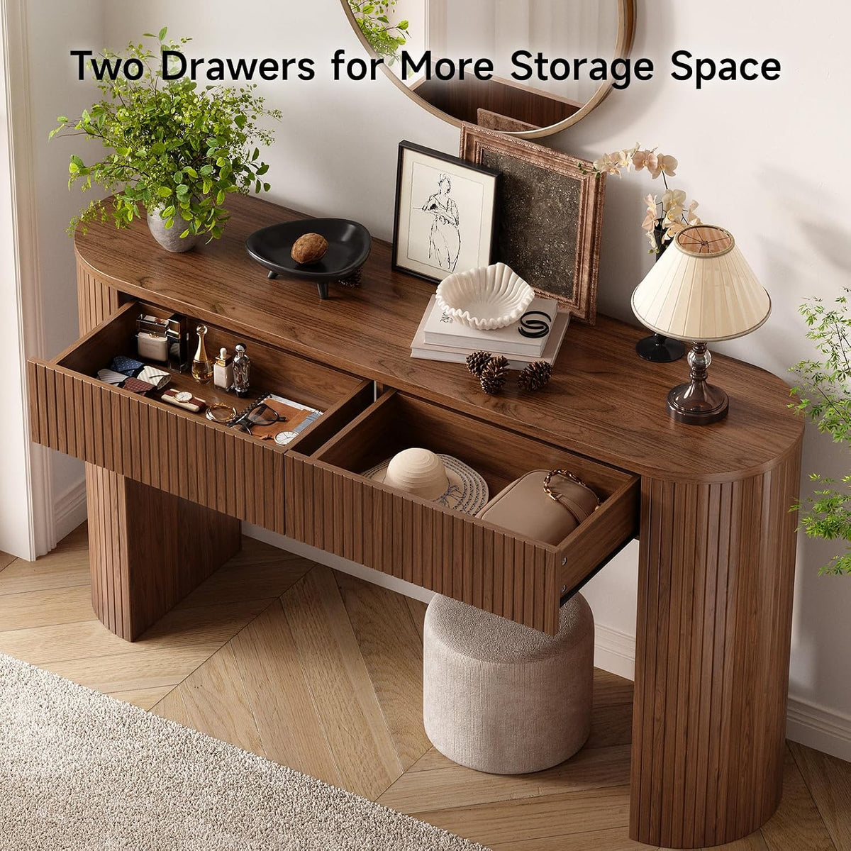 Hazel Fluted Entryway Table with Hidden Drawers