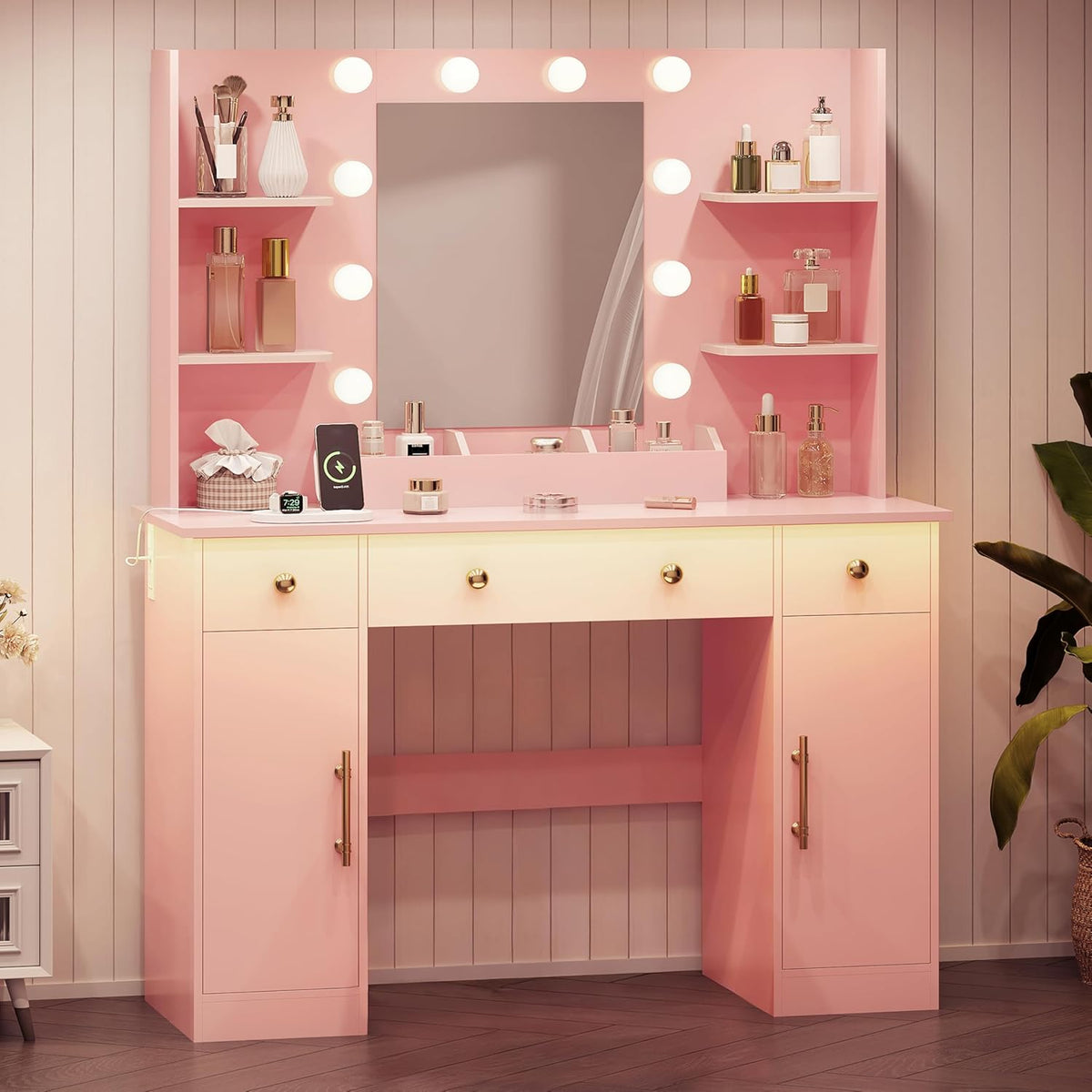 Paloma Lighted Vanity Desk with Charging Station