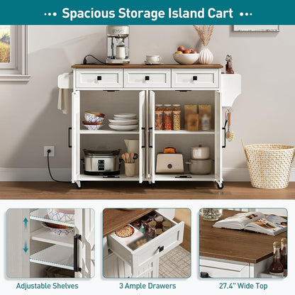 Nolan Rolling Kitchen Island with Drop Leaf & Power Outlet