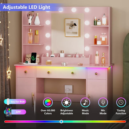 Paloma Lighted Vanity Desk with Charging Station