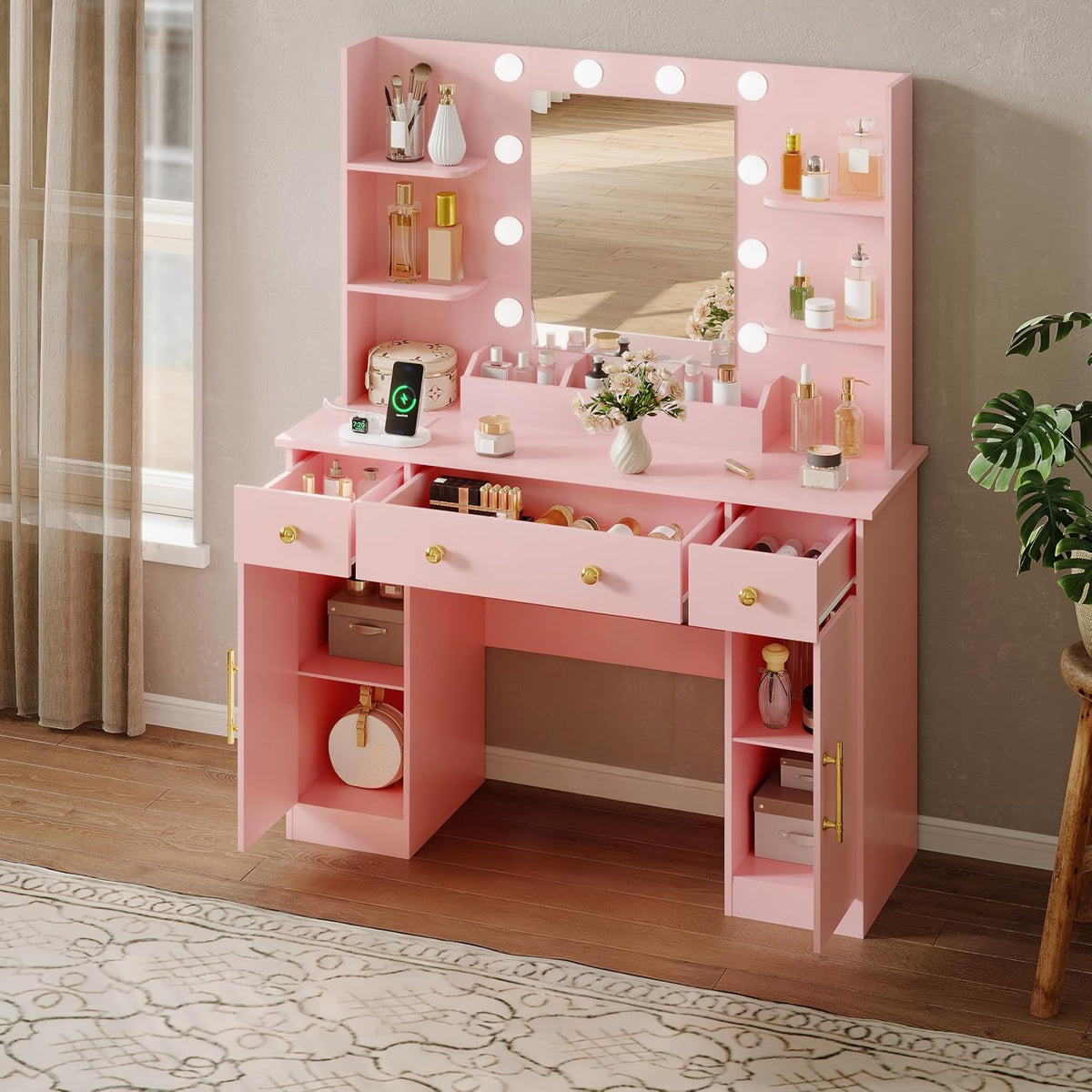 Paloma Lighted Vanity Desk with Charging Station