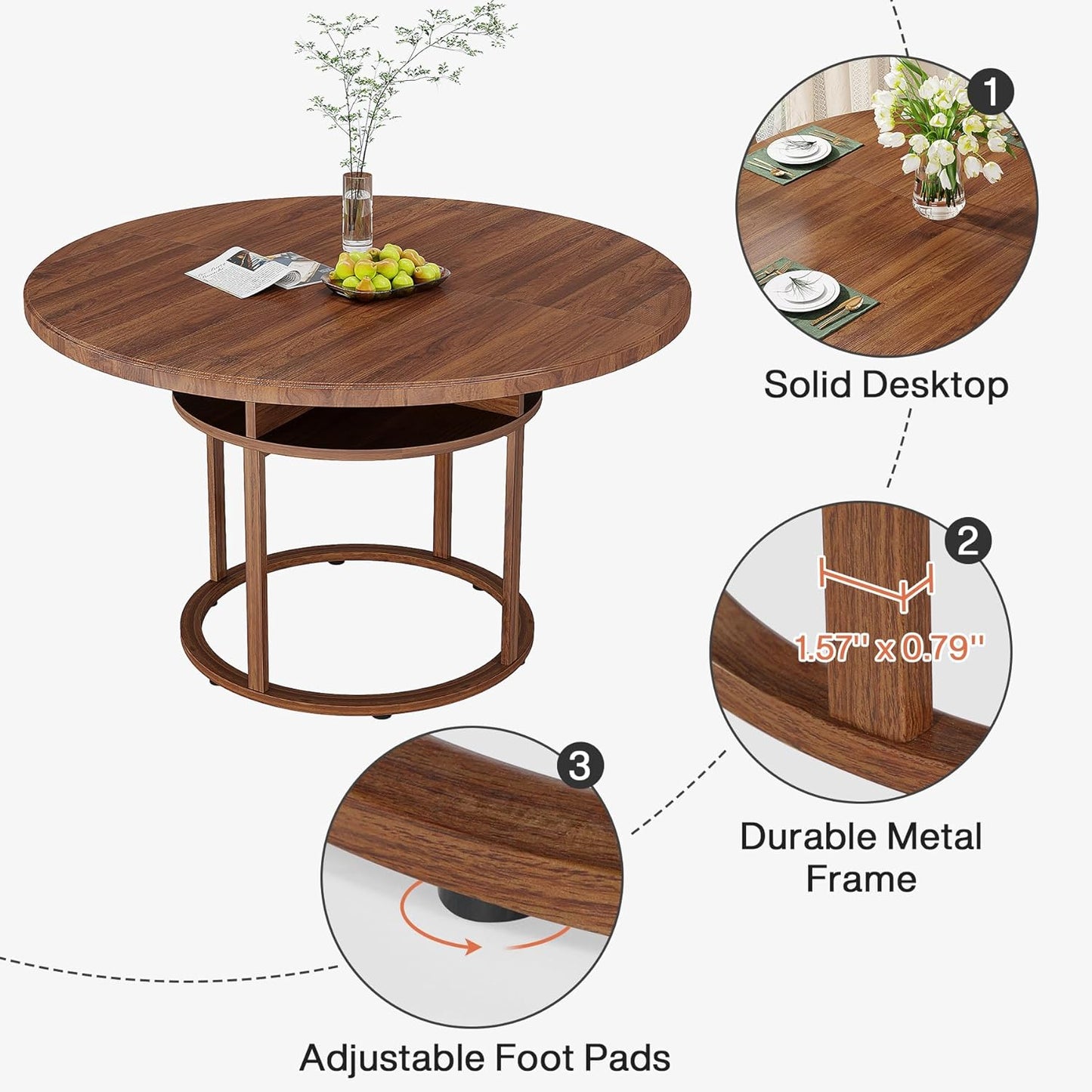 Frank Round Rustic Farmhouse Dining Table For 4