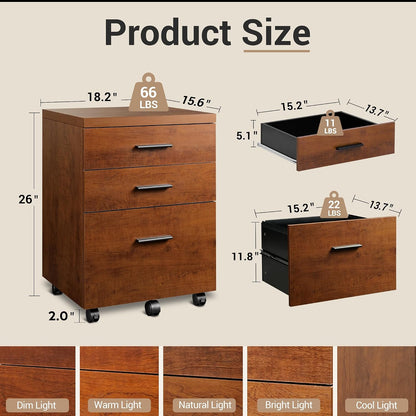 Dina Rolling 3 Drawer Under Desk File Cabinet