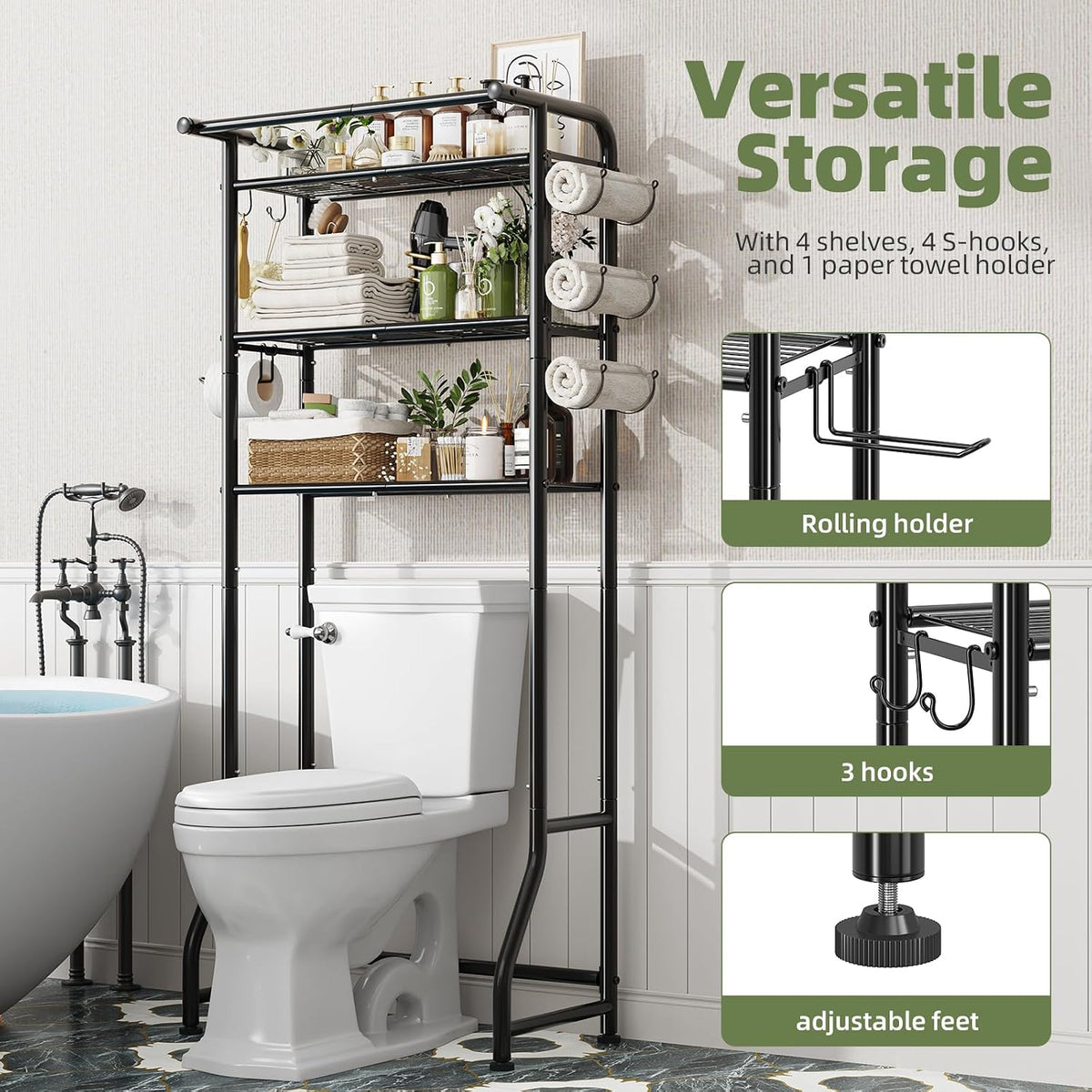 Poppy Over-Toilet Storage Cabinet 3-Tier