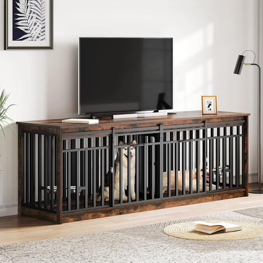 86.6" Ross Double Dog Crate Furniture For 2 Dogs - Canva Home