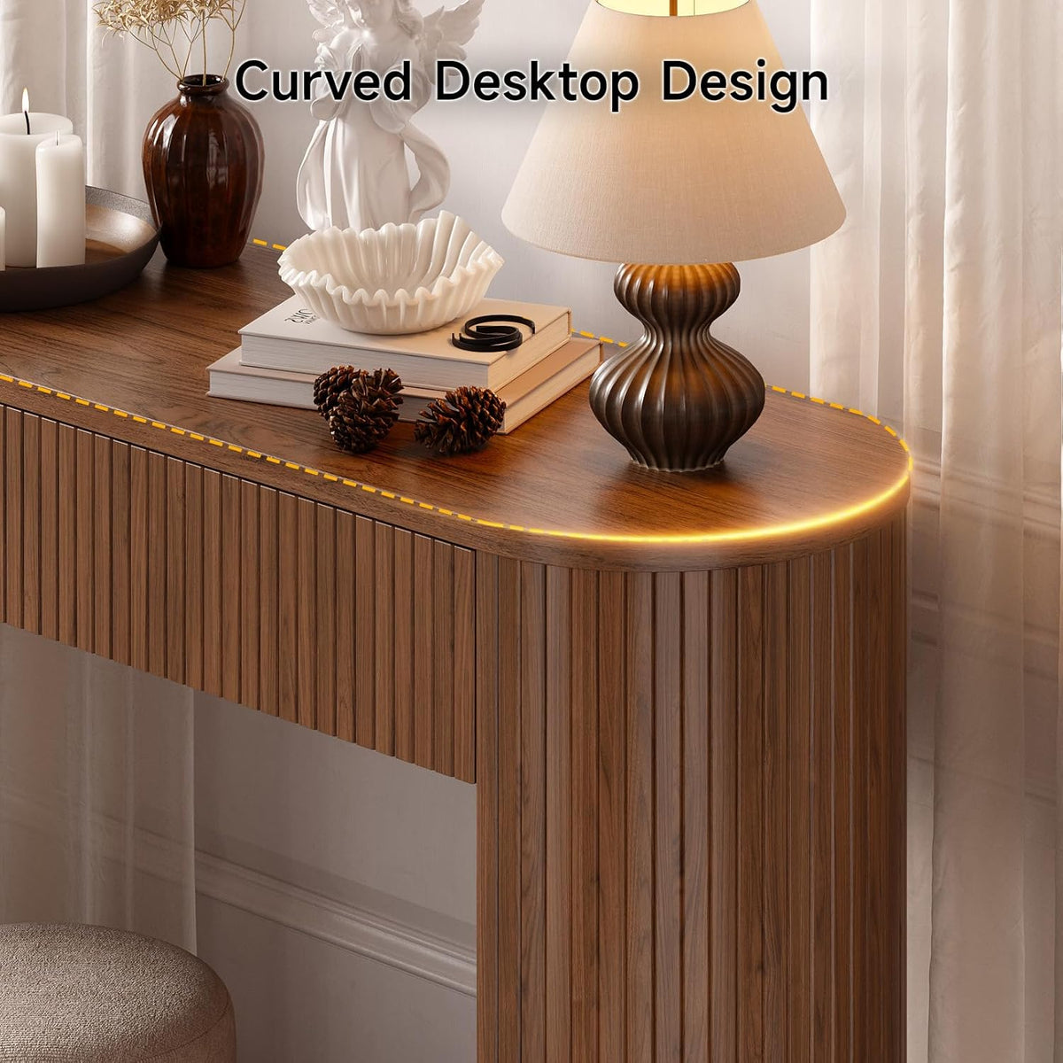 Hazel Fluted Entryway Table with Hidden Drawers