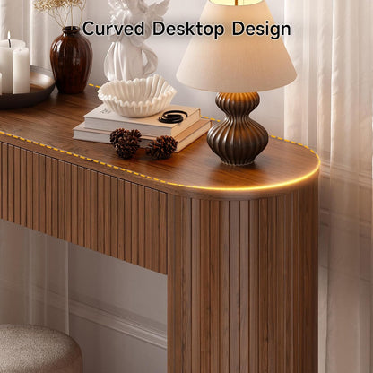 Hazel Fluted Entryway Table with Hidden Drawers