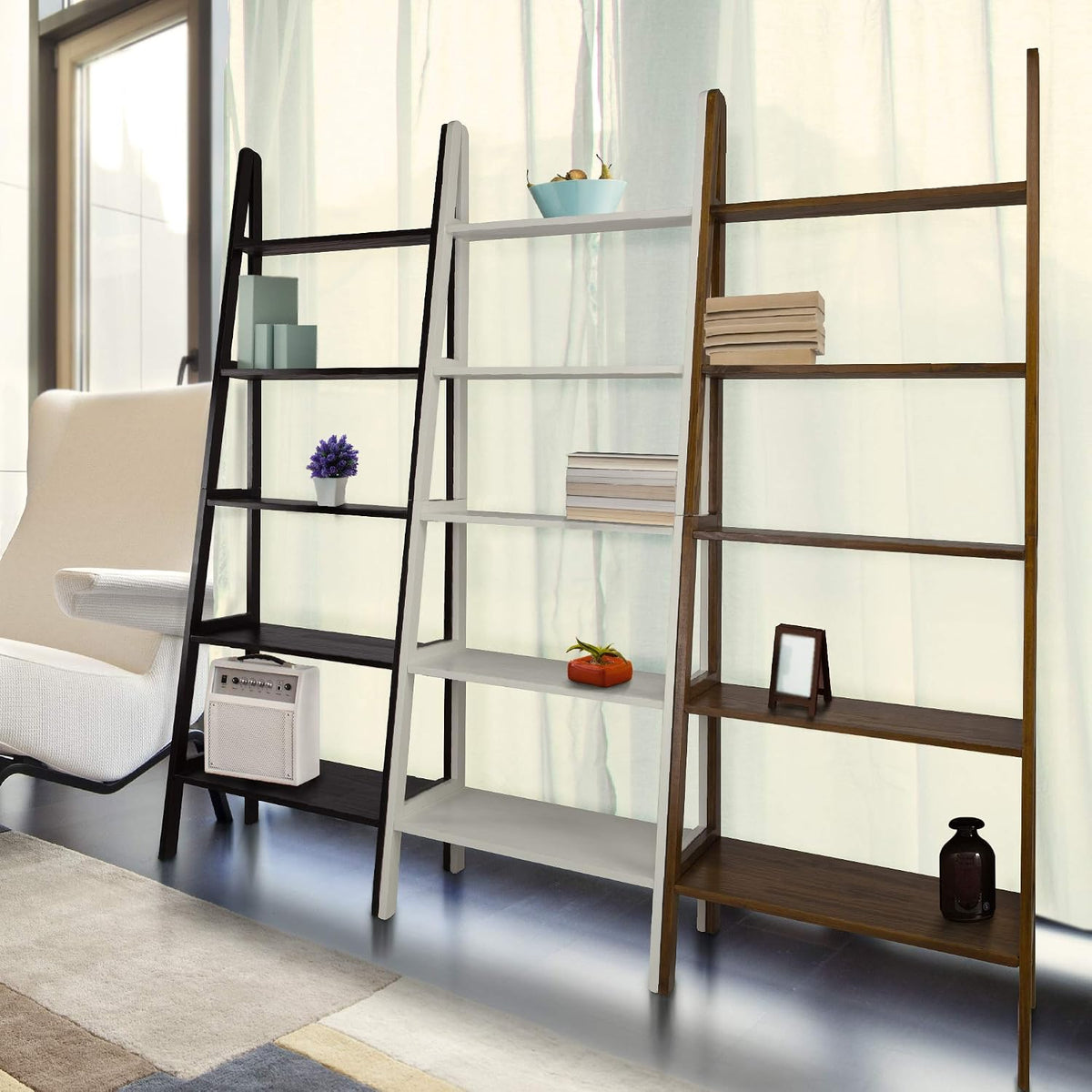 Cassidy Solid Wood 5 Shelf Ladder Bookcase
