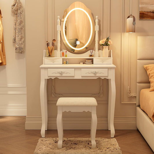 Celine Vanity Desk Set with LED Mirror and Stool