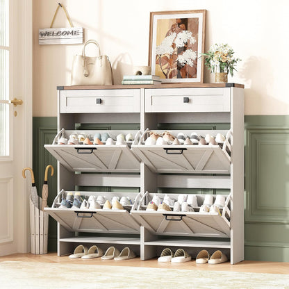 Esme Slim Shoe Cabinet with 4 Flip Drawers