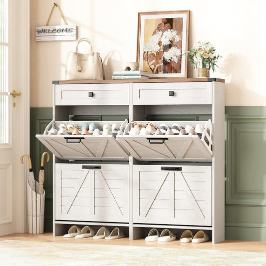 Esme Slim Shoe Cabinet with 4 Flip Drawers - Canva Home