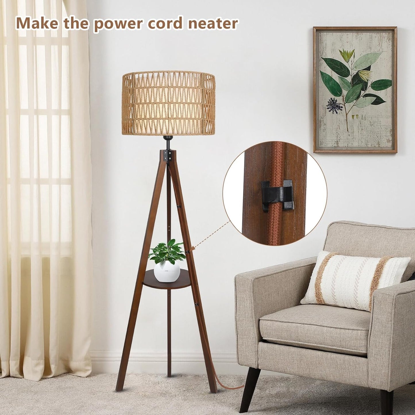 Tripod Rattan Living Room Floor Lamp