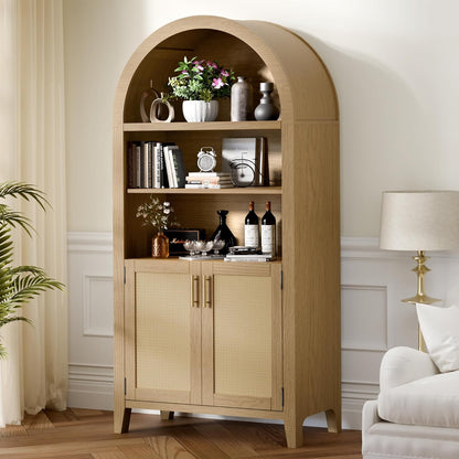 Wide Rattan Arched Storage Display Cabinet