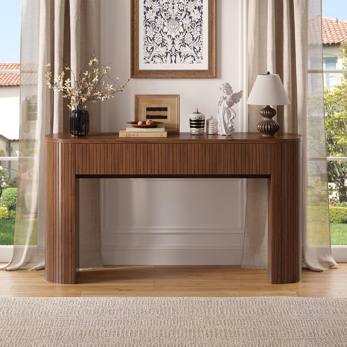 Hazel Fluted Entryway Table with Hidden Drawers