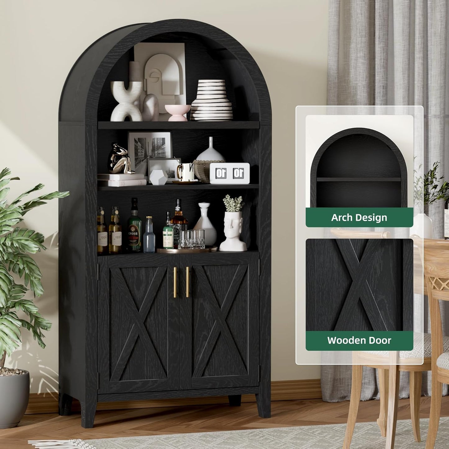 Mia Black Arched Storage Display Cabinet