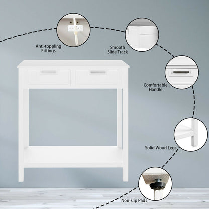 Livia 32" Small Narrow Console Table with 2 Drawers & Shelf, White