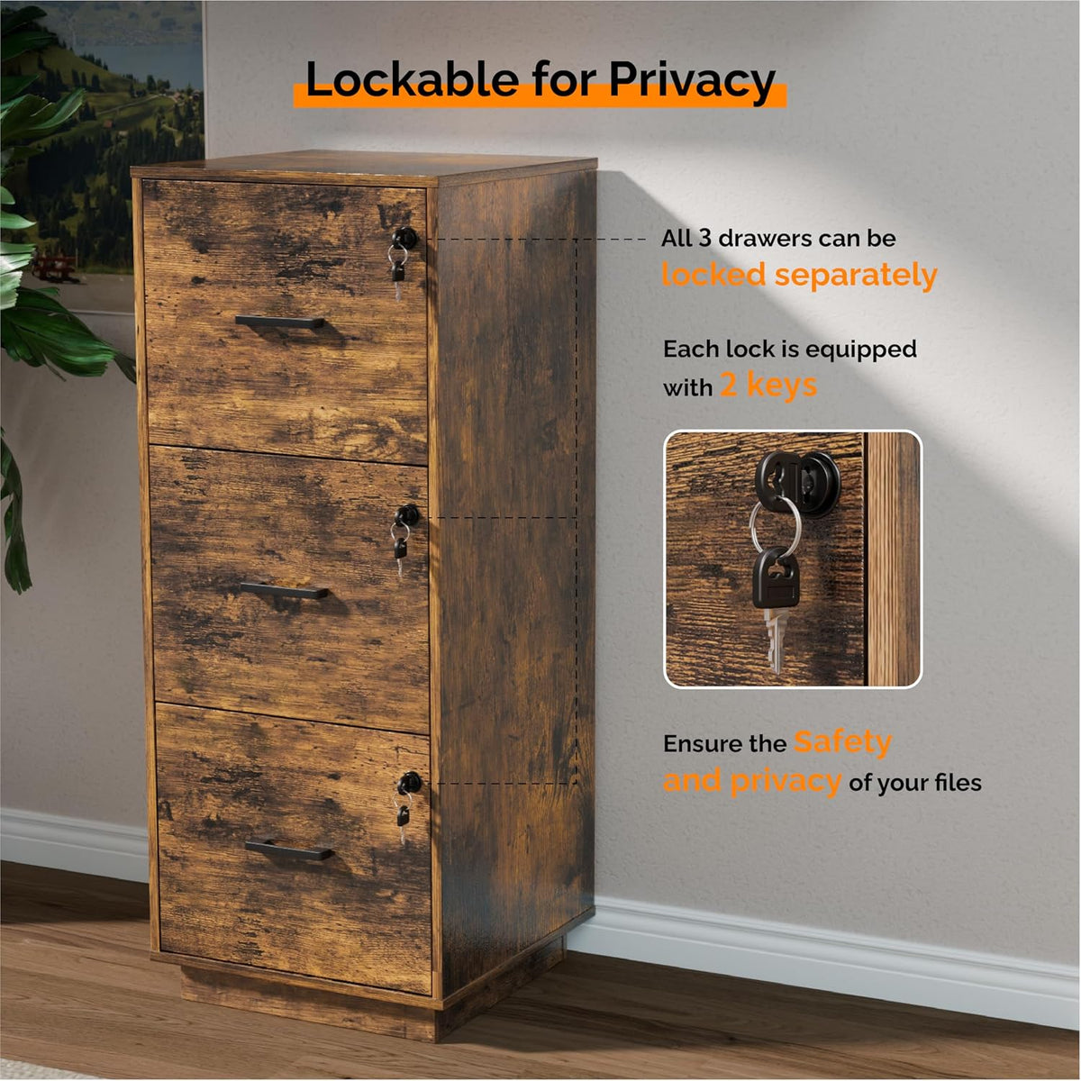 Faye Lockable 3 Drawer Vertical File Cabinet