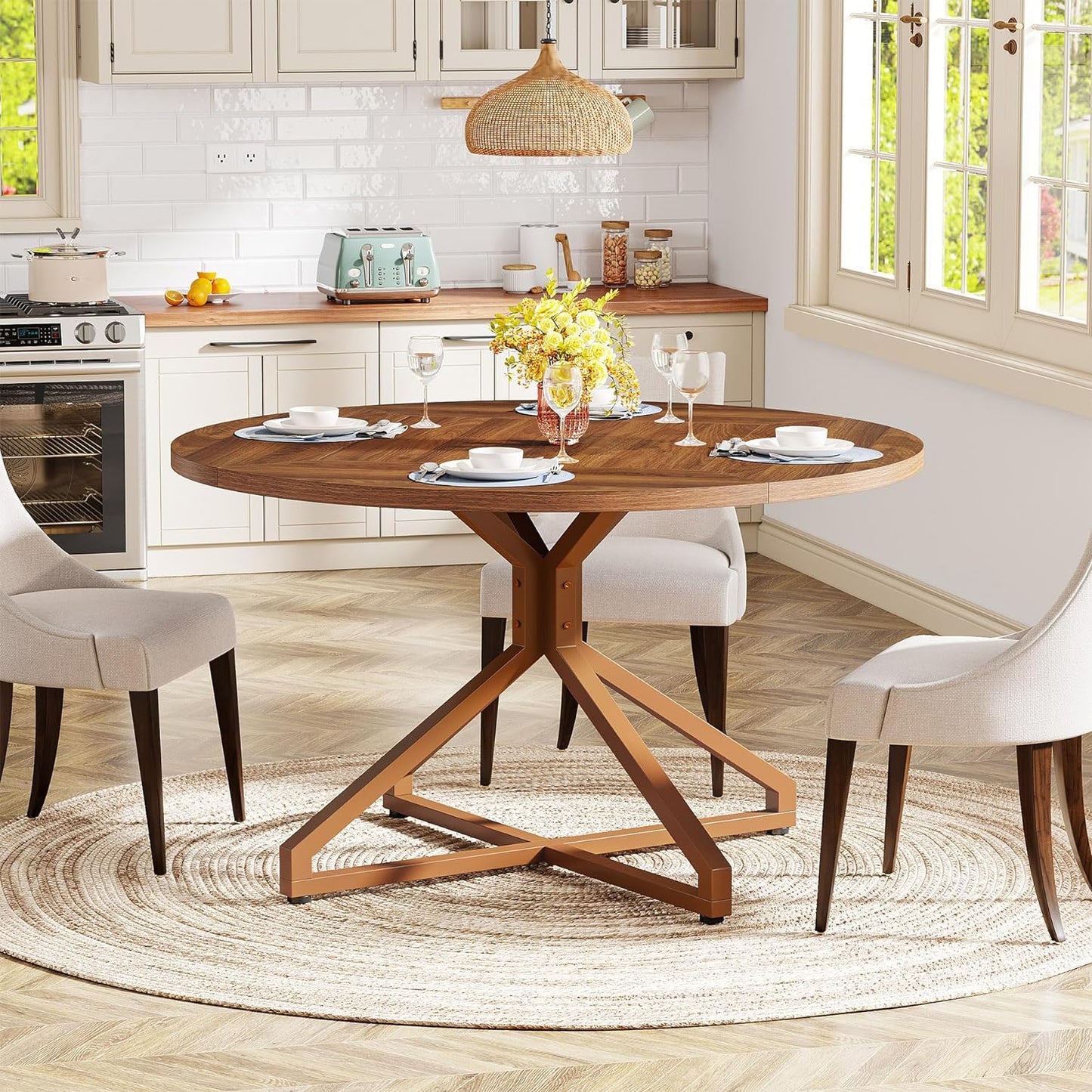 Willie Round Rustic Farmhouse Dining Table For 4