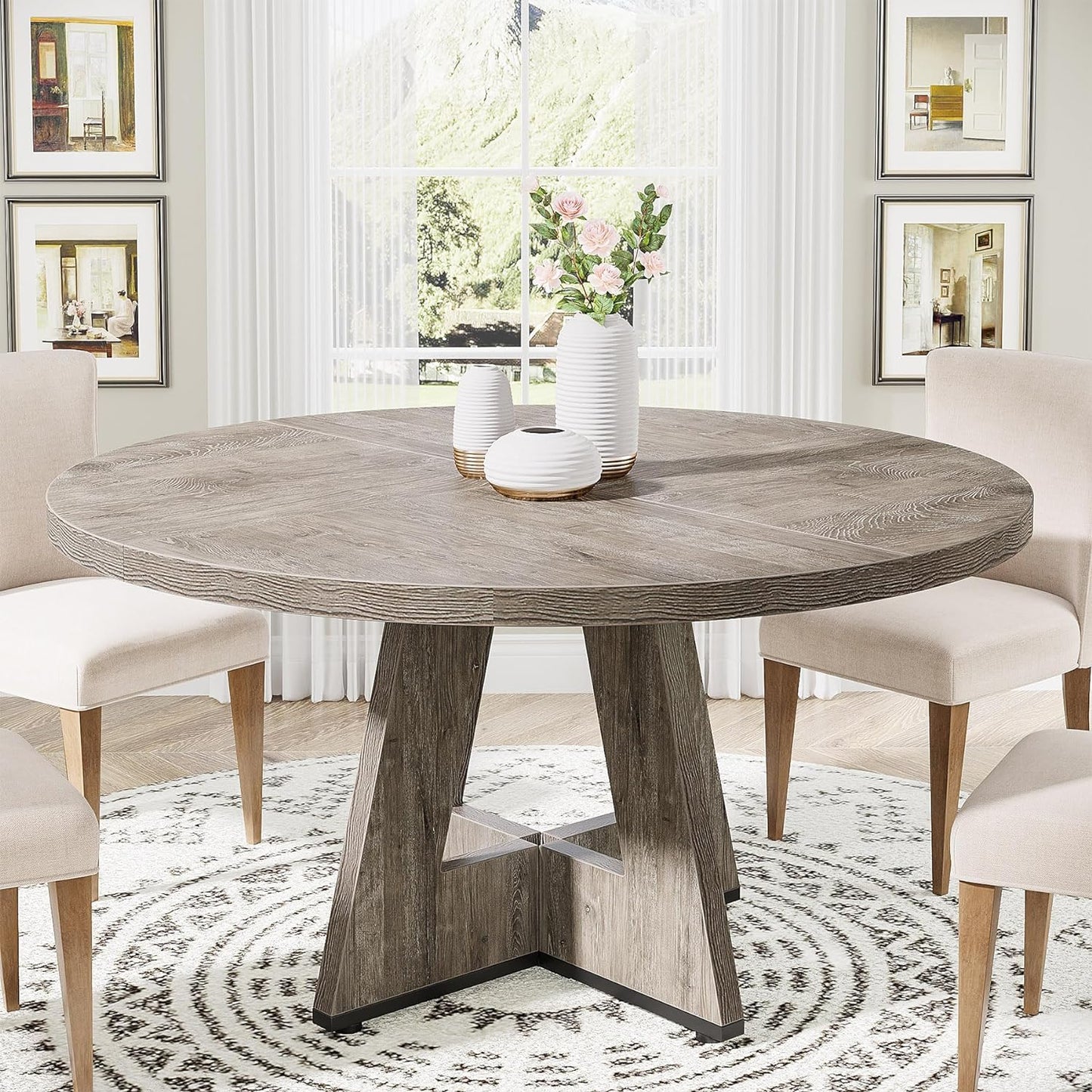 Isha Round Rustic Farmhouse Dining Table For 4