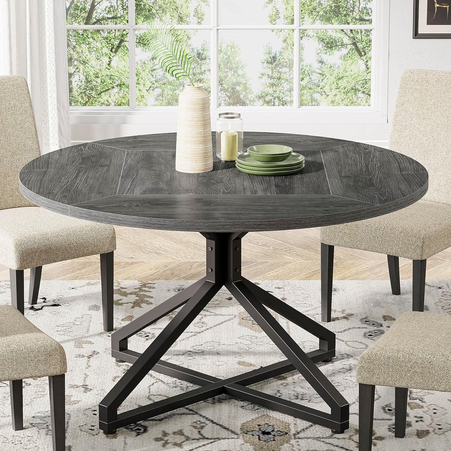 Willie Round Rustic Farmhouse Dining Table For 4