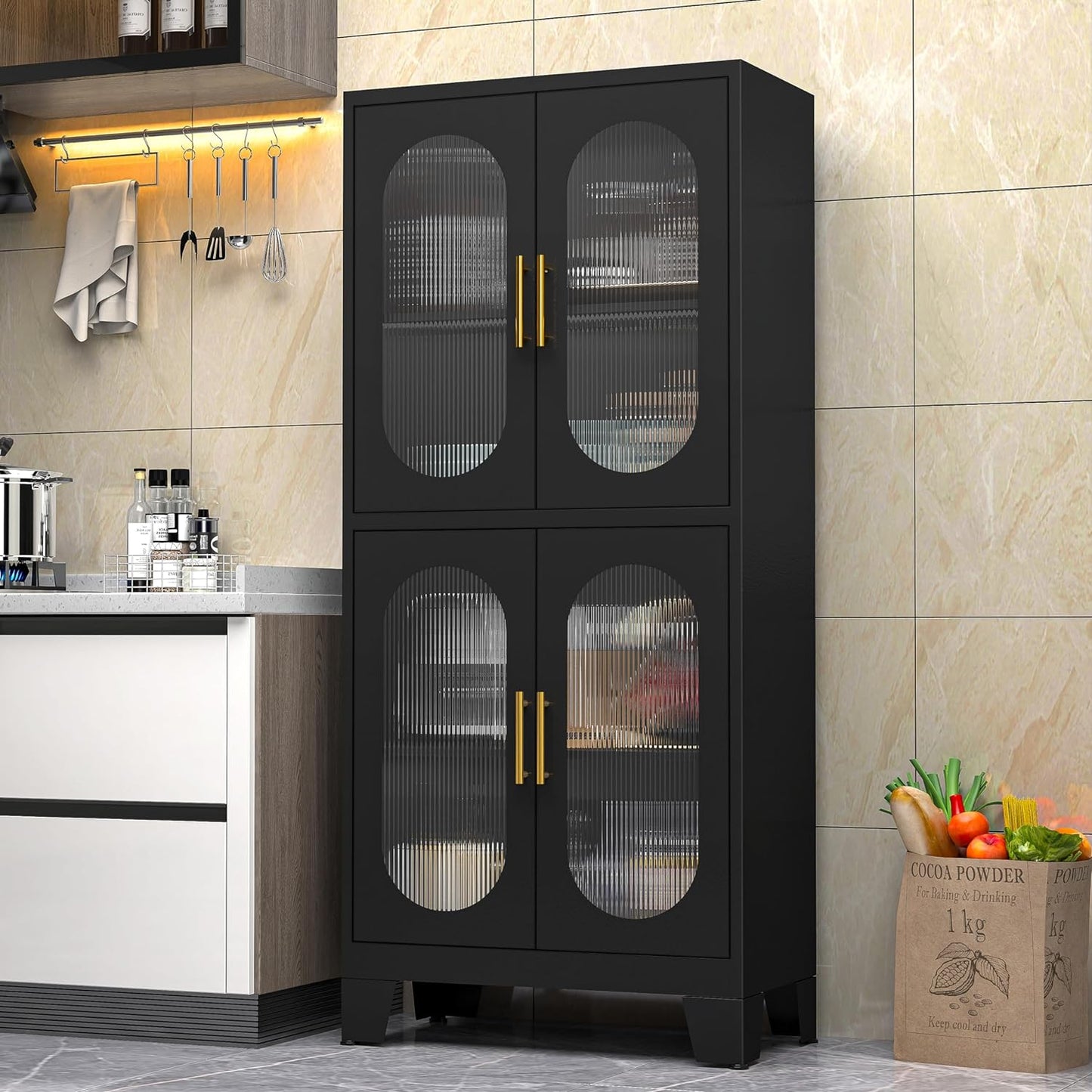 Kamal Black Cabinet With Glass