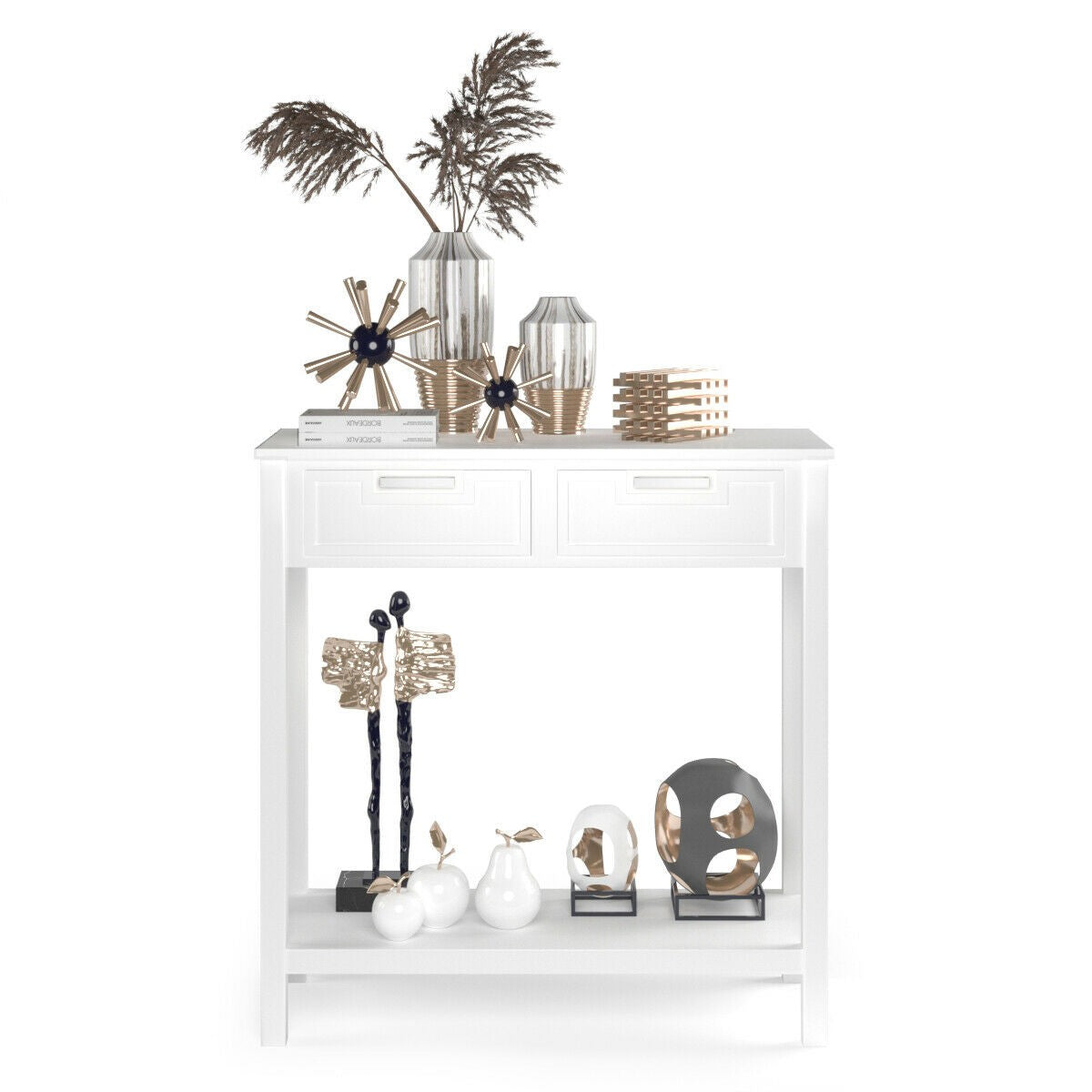 Livia 32" Small Narrow Console Table with 2 Drawers & Shelf, White